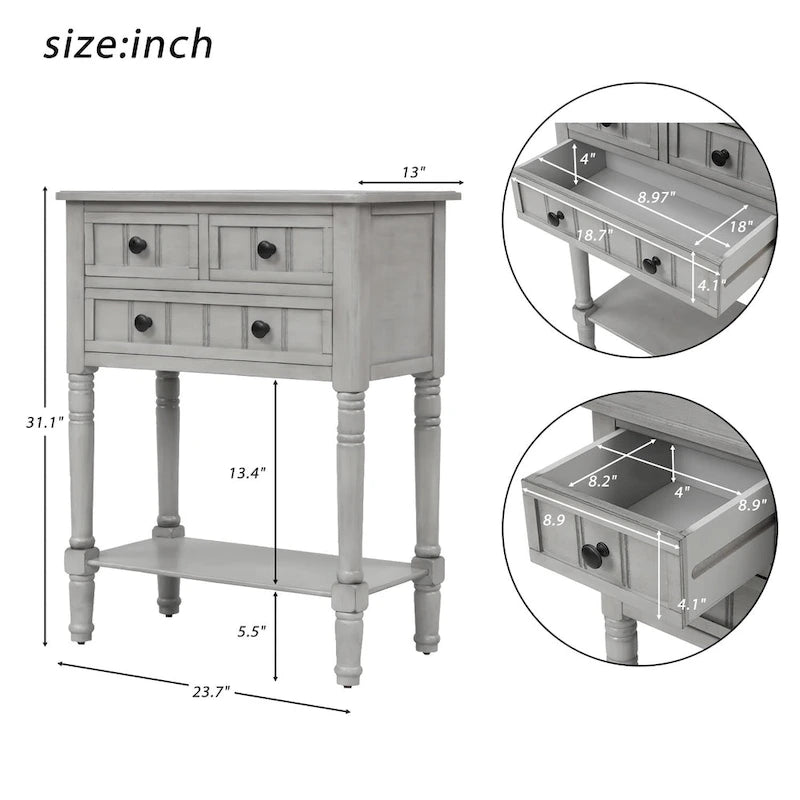 3-Drawer Console Table with Bottom Shelf