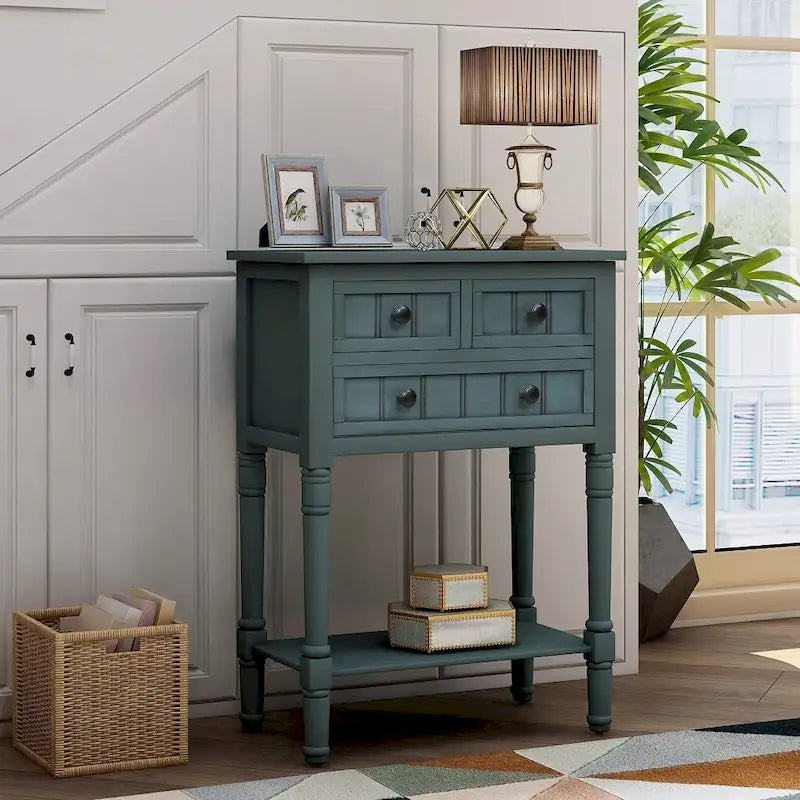 3-Drawer Console Table with Bottom Shelf