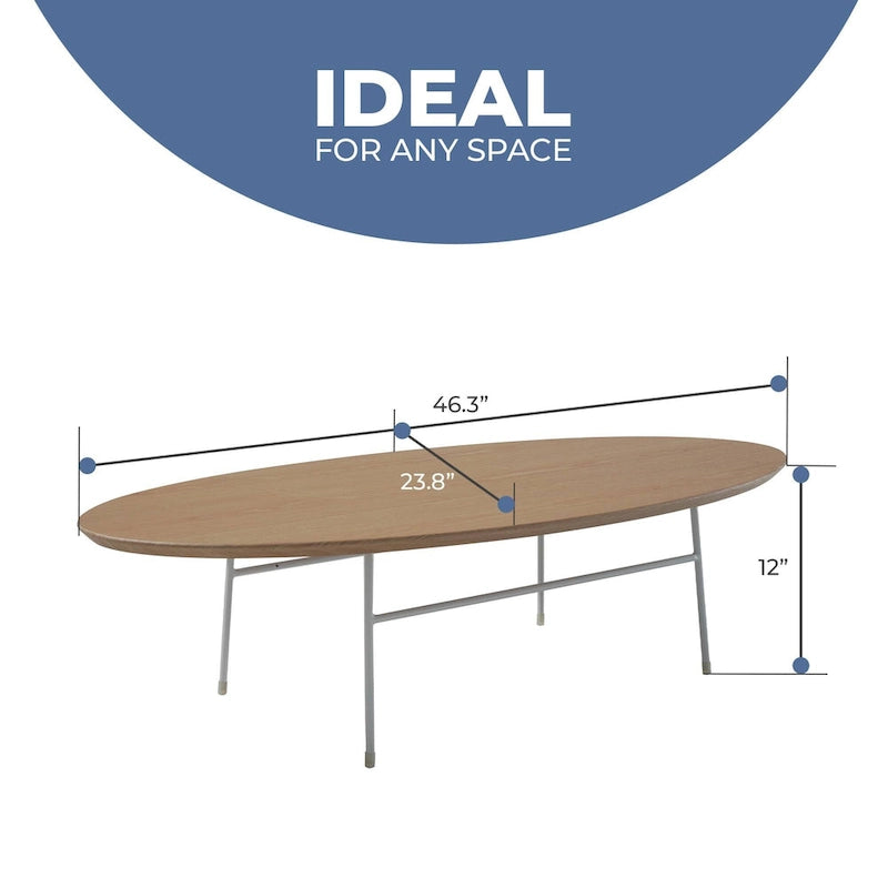 Modern Oval Accent Coffee Table with Powder-Coated Steel Frame for Living Room, Bedroom & Home Office