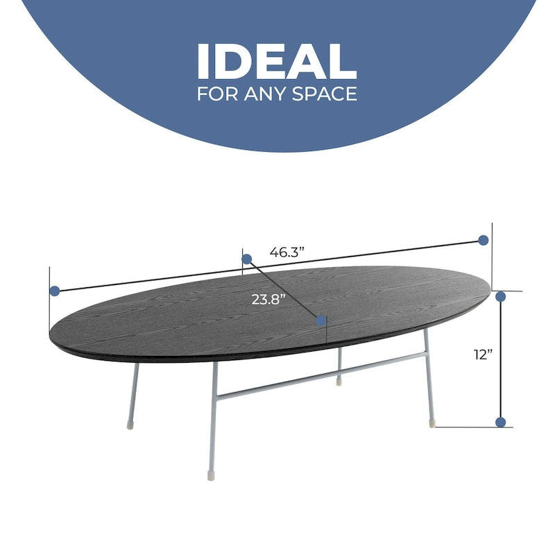 Modern Oval Accent Coffee Table with Powder-Coated Steel Frame for Living Room, Bedroom & Home Office