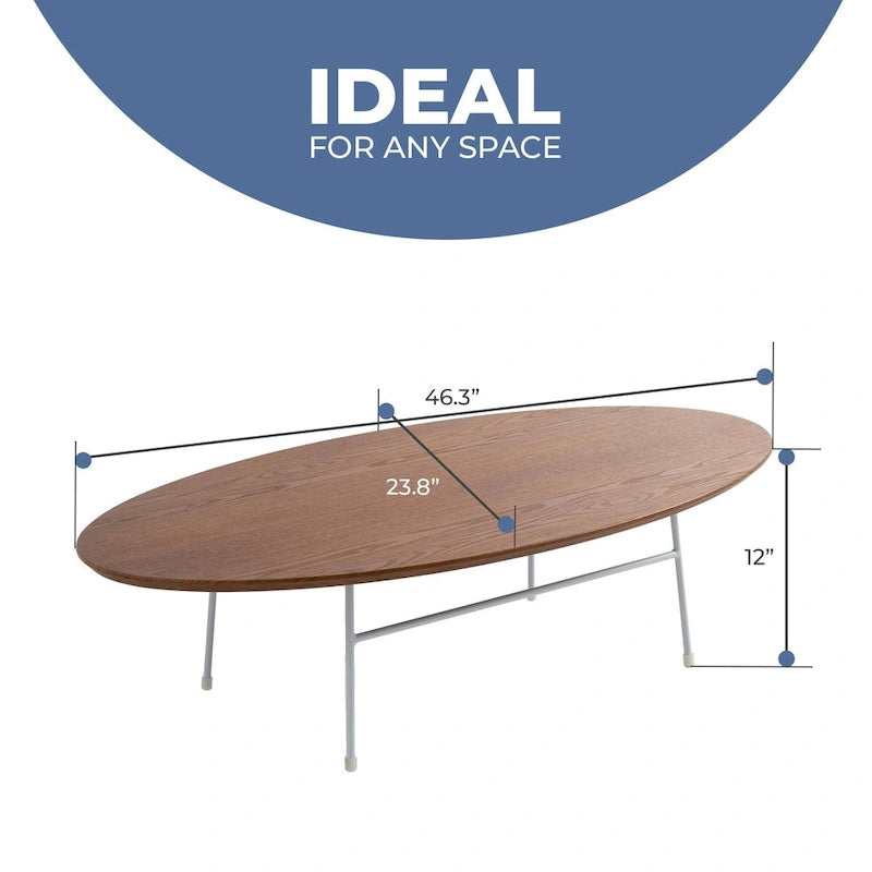Modern Oval Accent Coffee Table with Powder-Coated Steel Frame for Living Room, Bedroom & Home Office