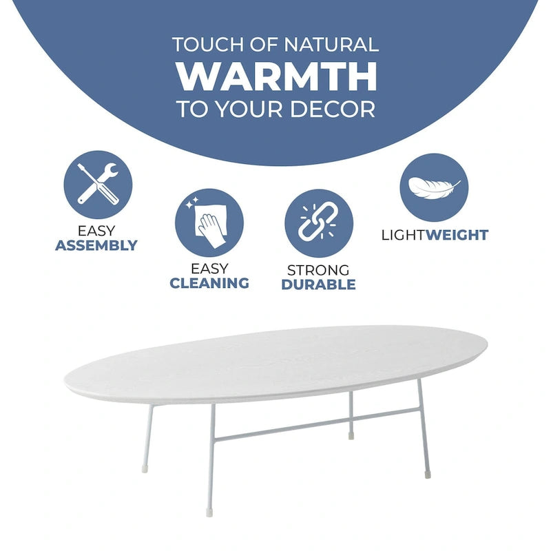 Modern Oval Accent Coffee Table with Powder-Coated Steel Frame for Living Room, Bedroom & Home Office