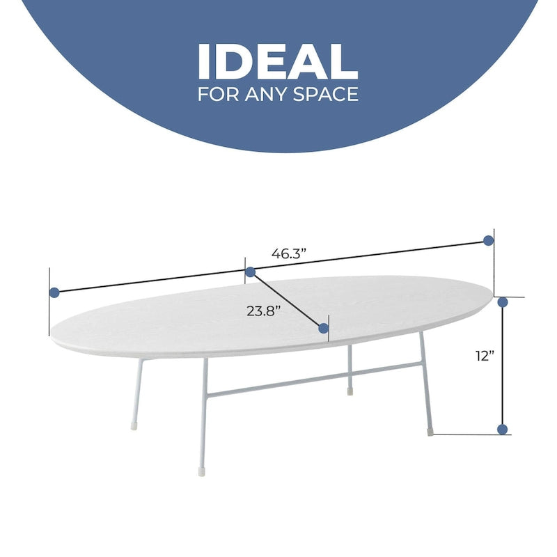 Modern Oval Accent Coffee Table with Powder-Coated Steel Frame for Living Room, Bedroom & Home Office