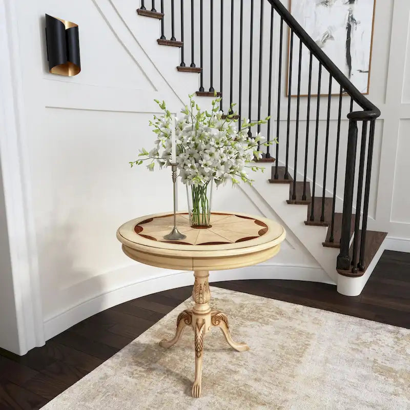 Traditional Round Wooden Pedestal Table in Cherry Finish - Dark Brown