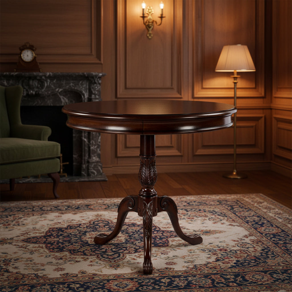 Butler Traditional Round Wooden Pedestal Table in Plantation Cherry Finish - Dark Brown