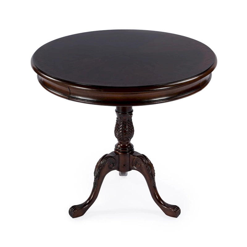 Traditional Round Wooden Pedestal Table in Cherry Finish - Dark Brown