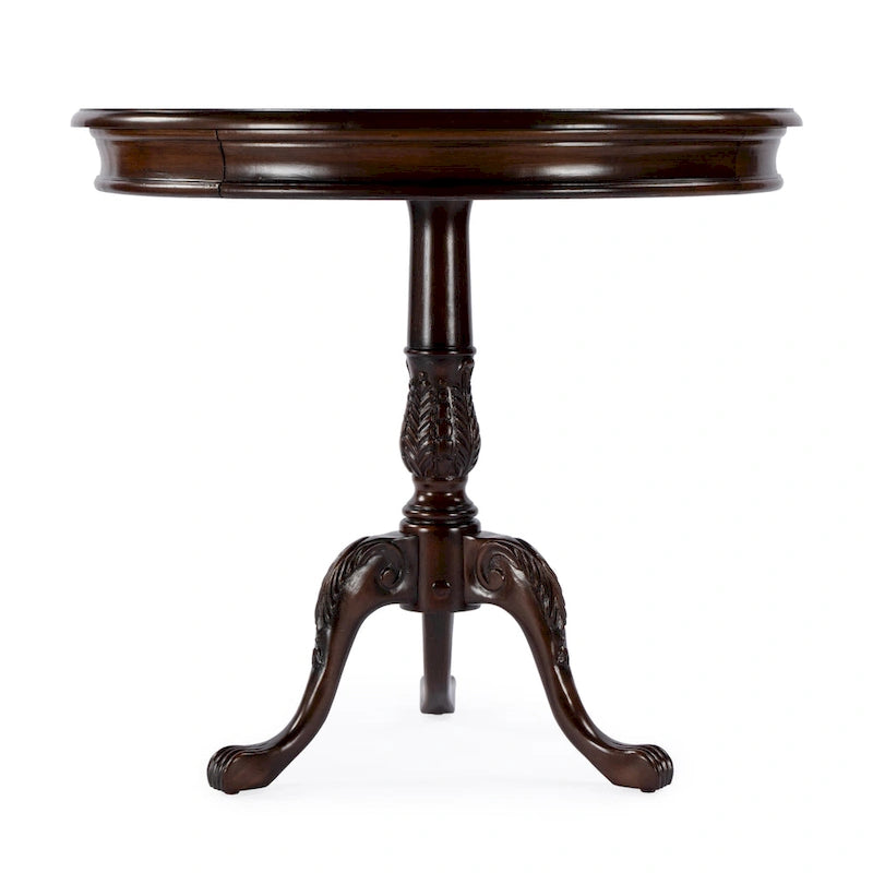 Traditional Round Wooden Pedestal Table in Cherry Finish - Dark Brown
