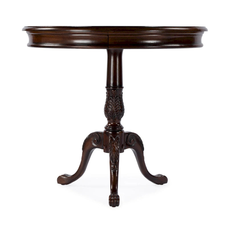 Traditional Round Wooden Pedestal Table in Cherry Finish - Dark Brown