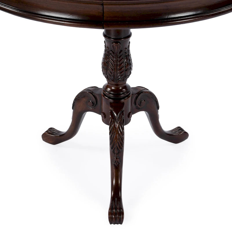 Traditional Round Wooden Pedestal Table in Cherry Finish - Dark Brown