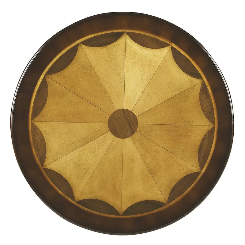 Traditional Round Wooden Pedestal Table in Cherry Finish - Dark Brown
