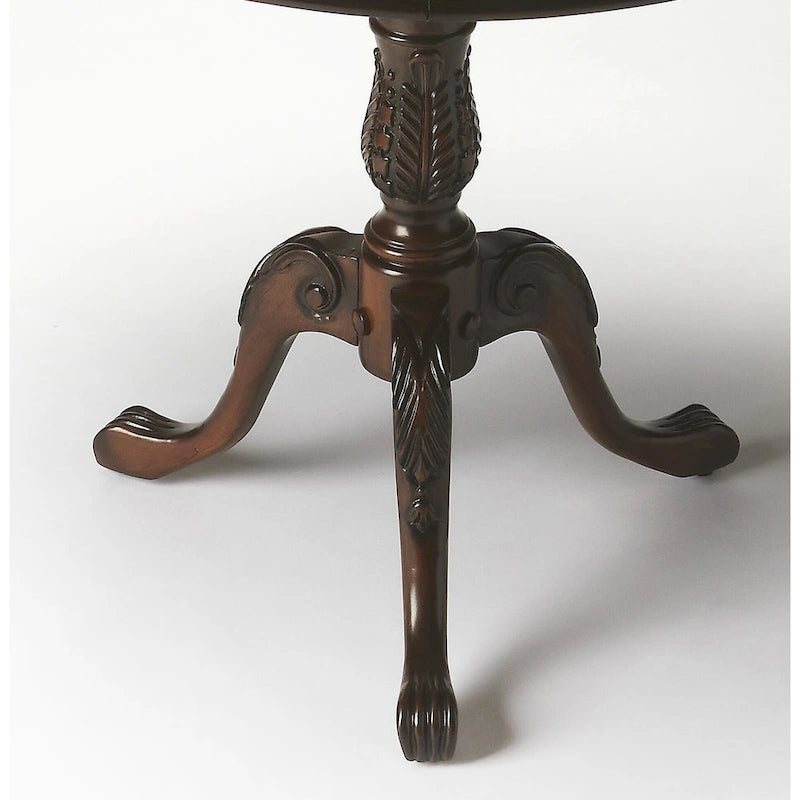 Traditional Round Wooden Pedestal Table in Cherry Finish - Dark Brown