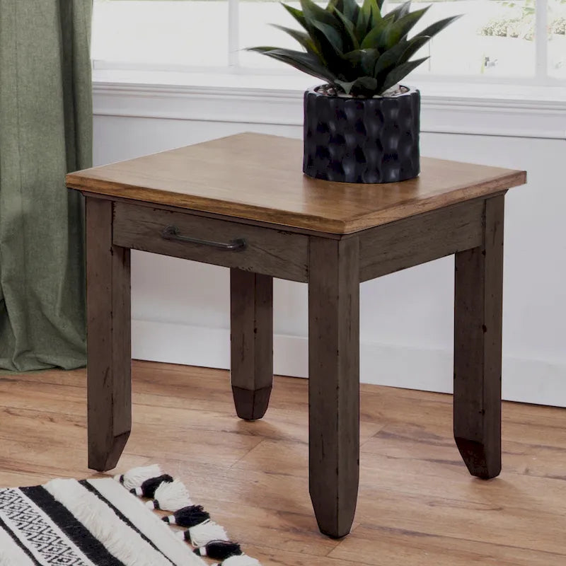 Two-Tone Finish 1-Drawer Wooden Side Table