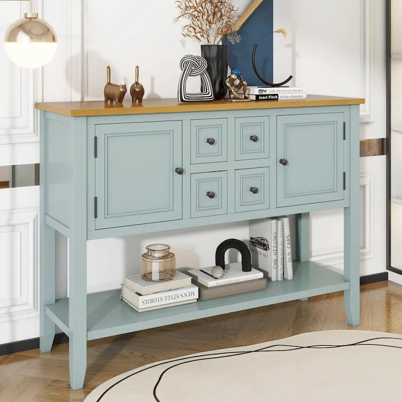 Retro Sideboard Console Table with Drawers and Bottom Shelf