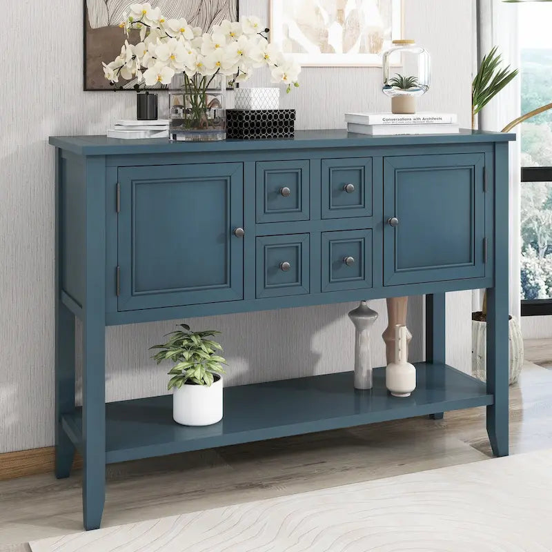 Retro Sideboard Console Table with Drawers and Bottom Shelf