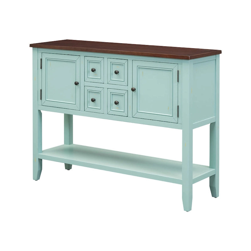 Retro Sideboard Console Table with Drawers and Bottom Shelf
