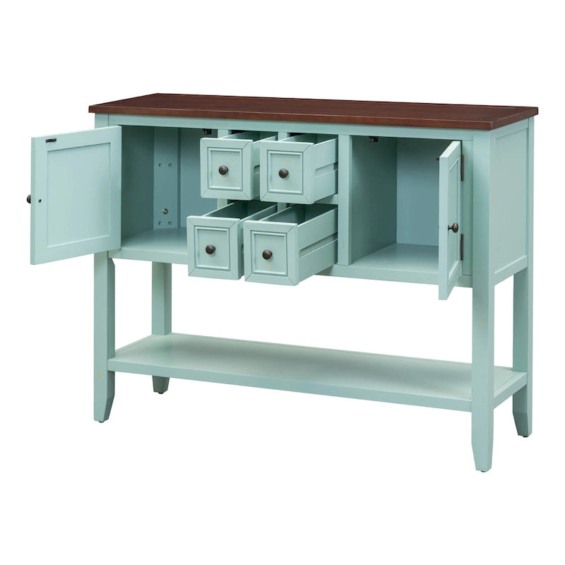 Retro Sideboard Console Table with Drawers and Bottom Shelf