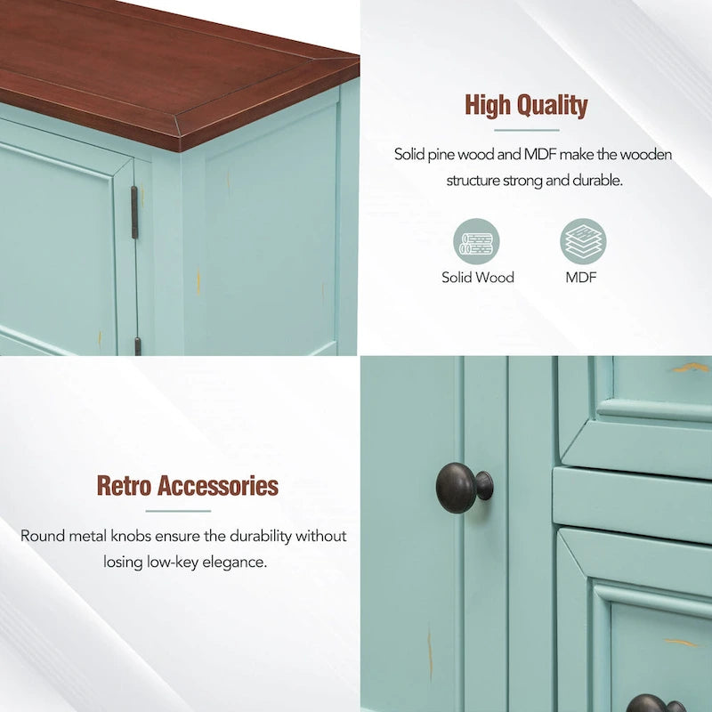 Retro Sideboard Console Table with Drawers and Bottom Shelf