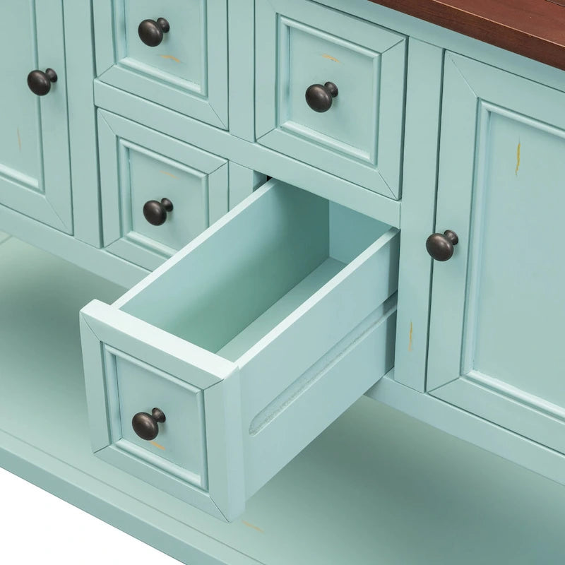 Retro Sideboard Console Table with Drawers and Bottom Shelf