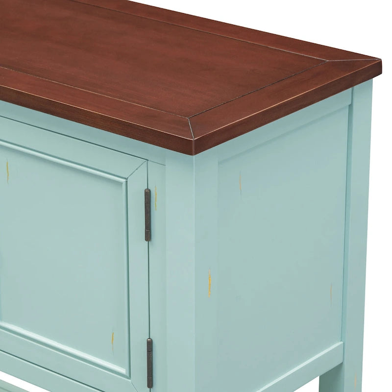 Retro Sideboard Console Table with Drawers and Bottom Shelf