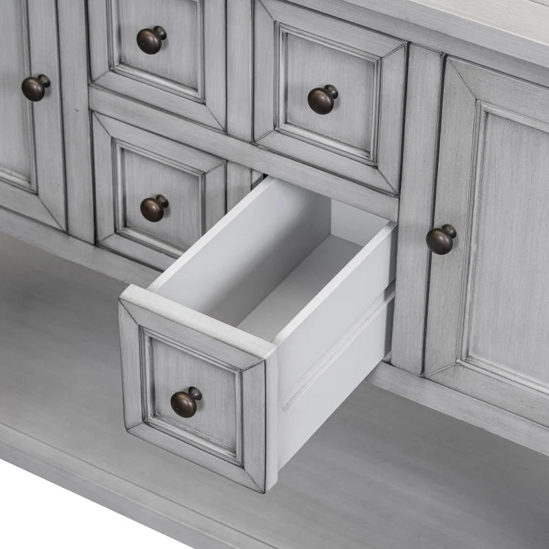 Retro Sideboard Console Table with Drawers and Bottom Shelf