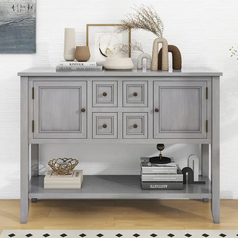 Retro Sideboard Console Table with Drawers and Bottom Shelf