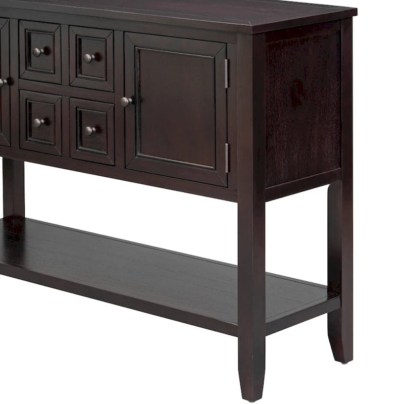 Retro Sideboard Console Table with Drawers and Bottom Shelf