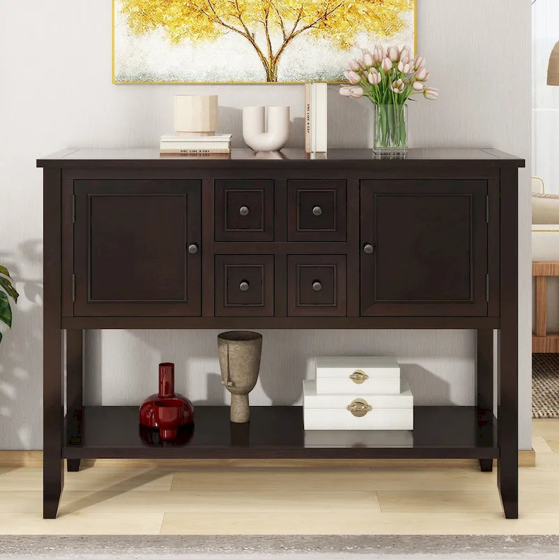 Retro Sideboard Console Table with Drawers and Bottom Shelf