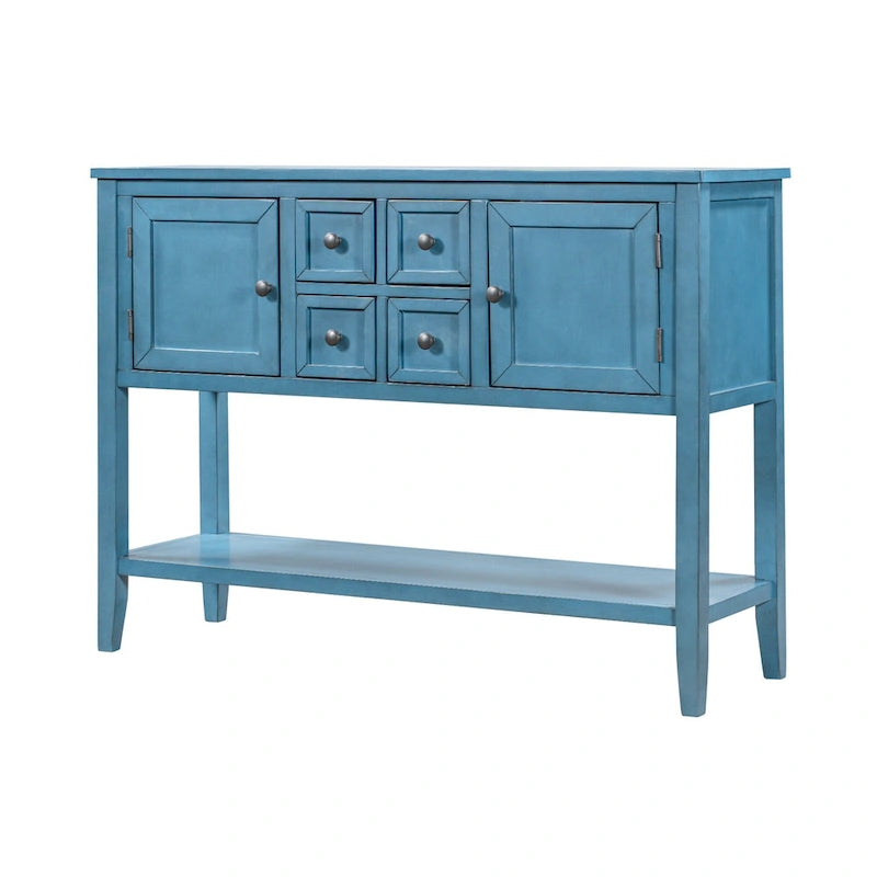 Retro Sideboard Console Table with Drawers and Bottom Shelf