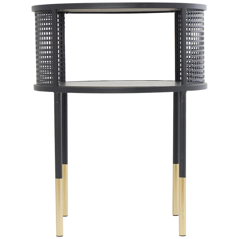 Metal Geometric Open Grid Frame 1-Shelf Accent Table or Coffee Table with Gold Legs, Black