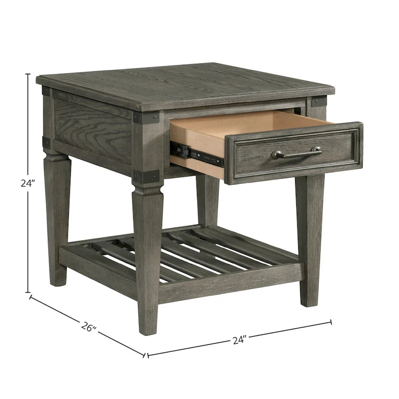 Brushed Pewter End Table with Drawer and Shelf