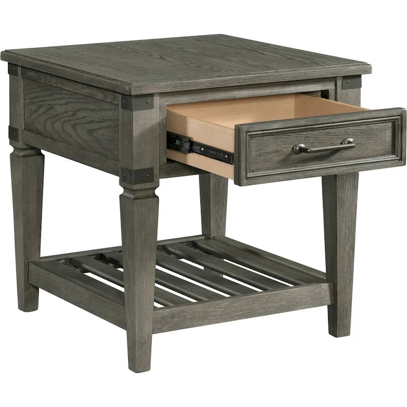 Brushed Pewter End Table with Drawer and Shelf