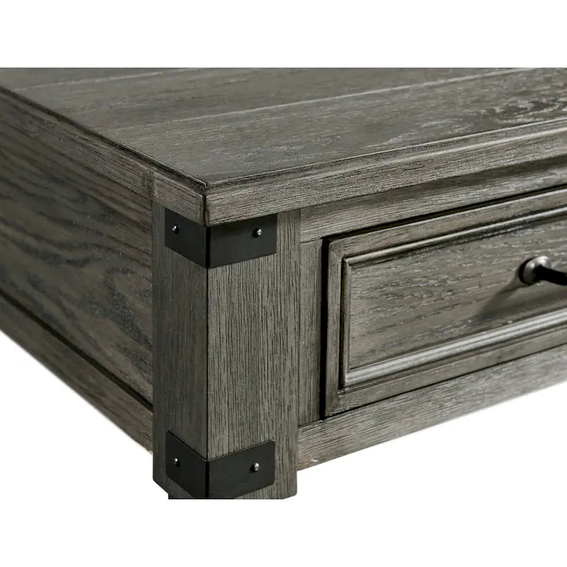 Brushed Pewter End Table with Drawer and Shelf