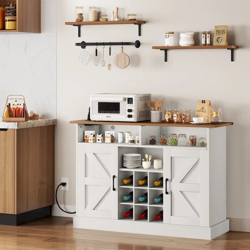 52" Farmhouse Coffee Bar Cabinet with Barn Doors