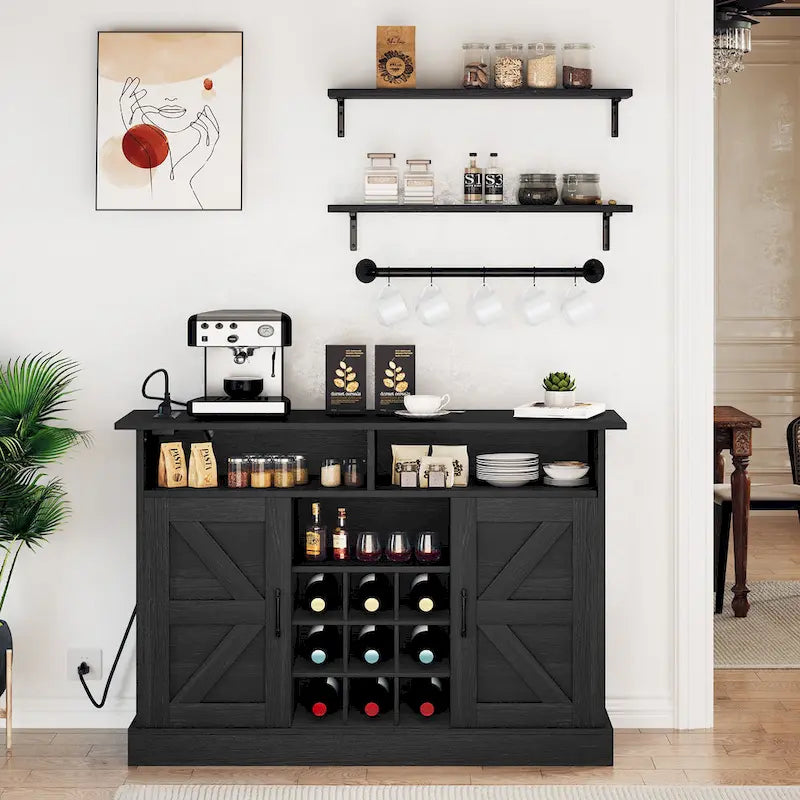 52" Farmhouse Coffee Bar Cabinet with Barn Doors