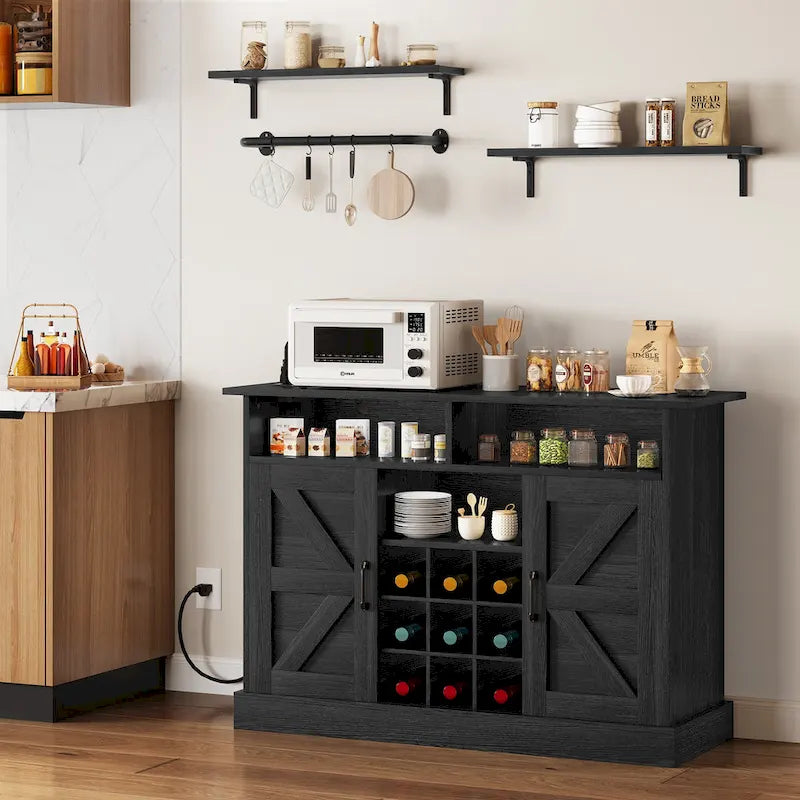 52" Farmhouse Coffee Bar Cabinet with Barn Doors