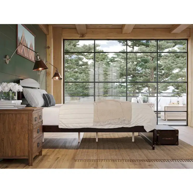Solid Wood Platform Bed with Footboard