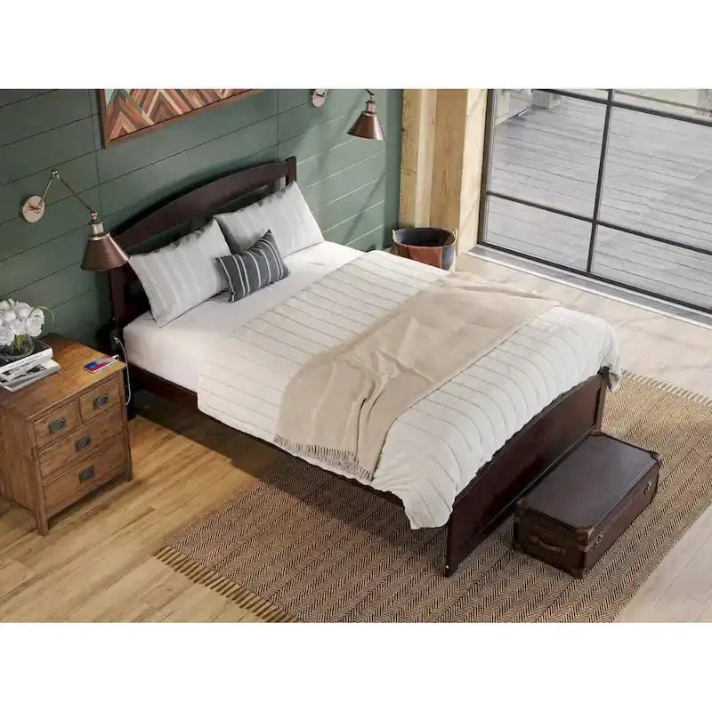 Solid Wood Platform Bed with Footboard