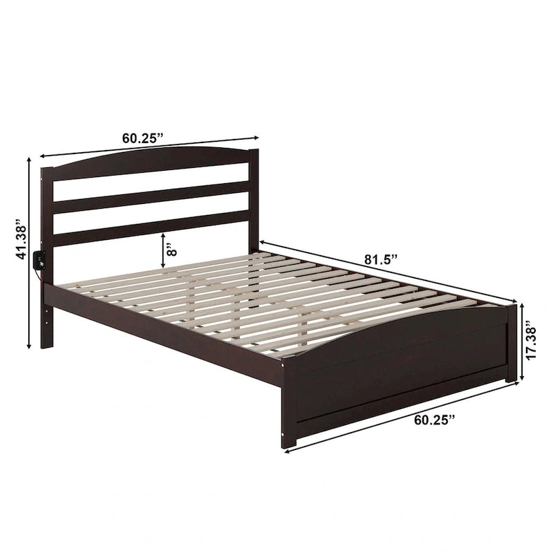 Solid Wood Platform Bed with Footboard