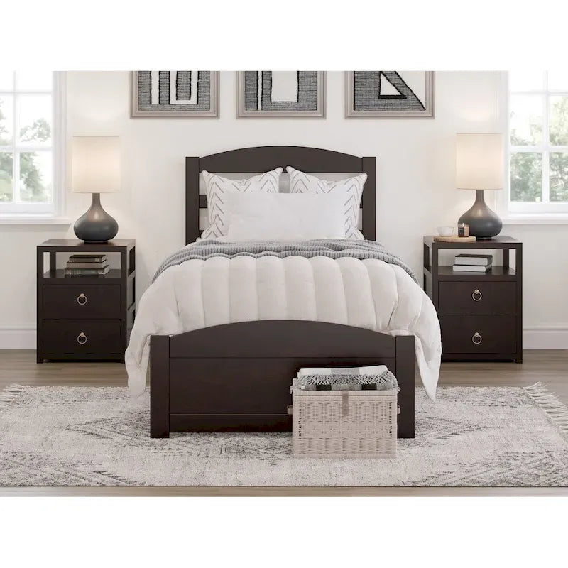 Solid Wood Platform Bed with Footboard
