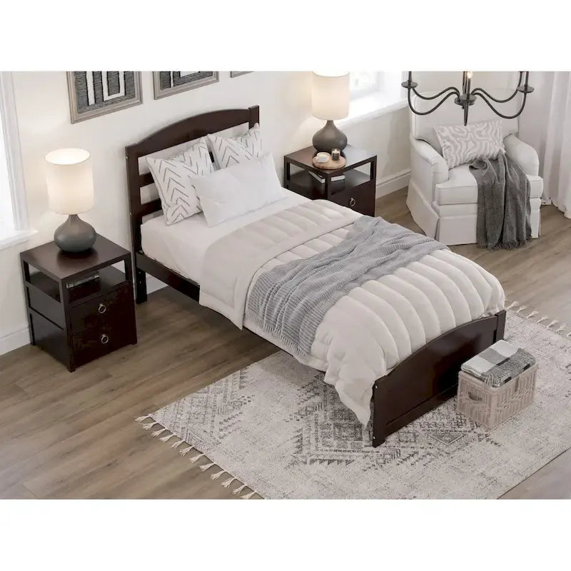 Solid Wood Platform Bed with Footboard