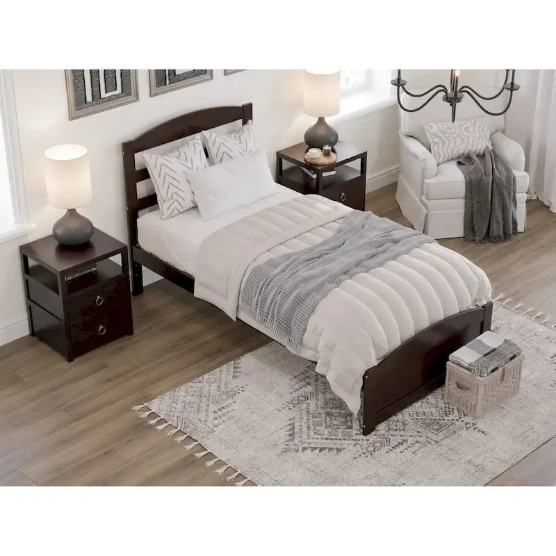 Solid Wood Platform Bed with Footboard