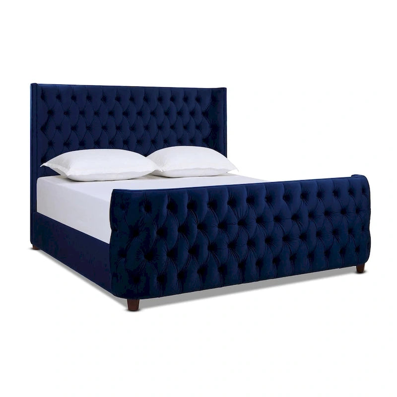 Velvet Upholstered Tufted Sheltered Panel Bed Set