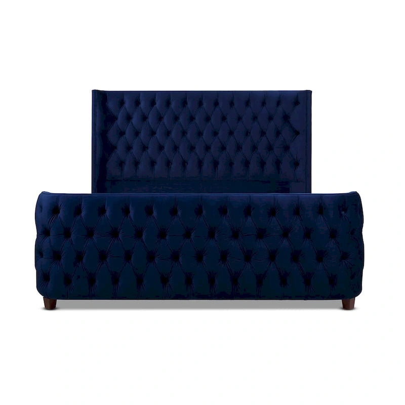 Velvet Upholstered Tufted Sheltered Panel Bed Set