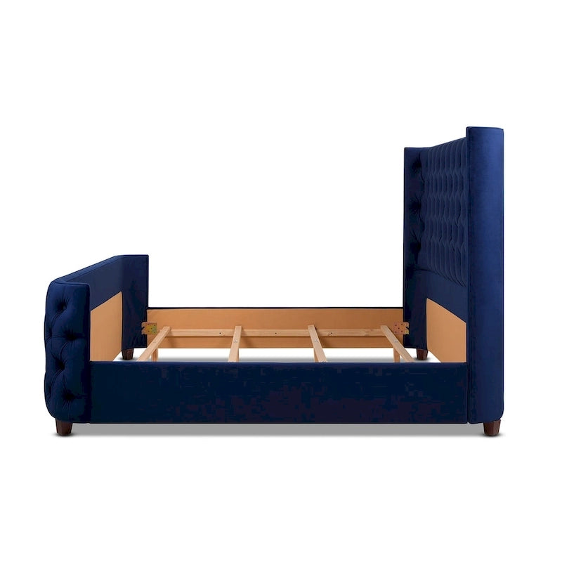 Velvet Upholstered Tufted Sheltered Panel Bed Set