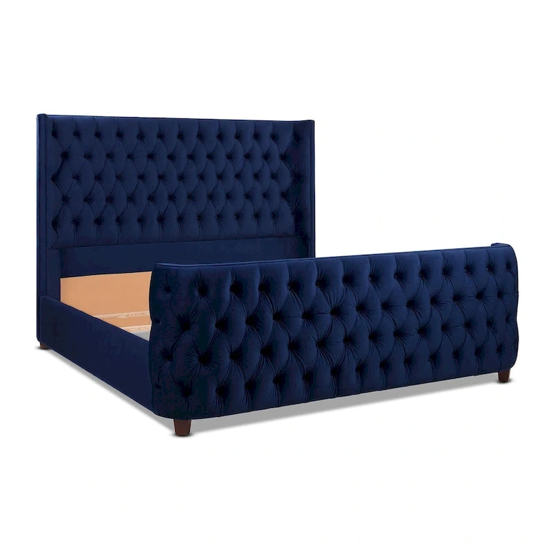 Velvet Upholstered Tufted Sheltered Panel Bed Set