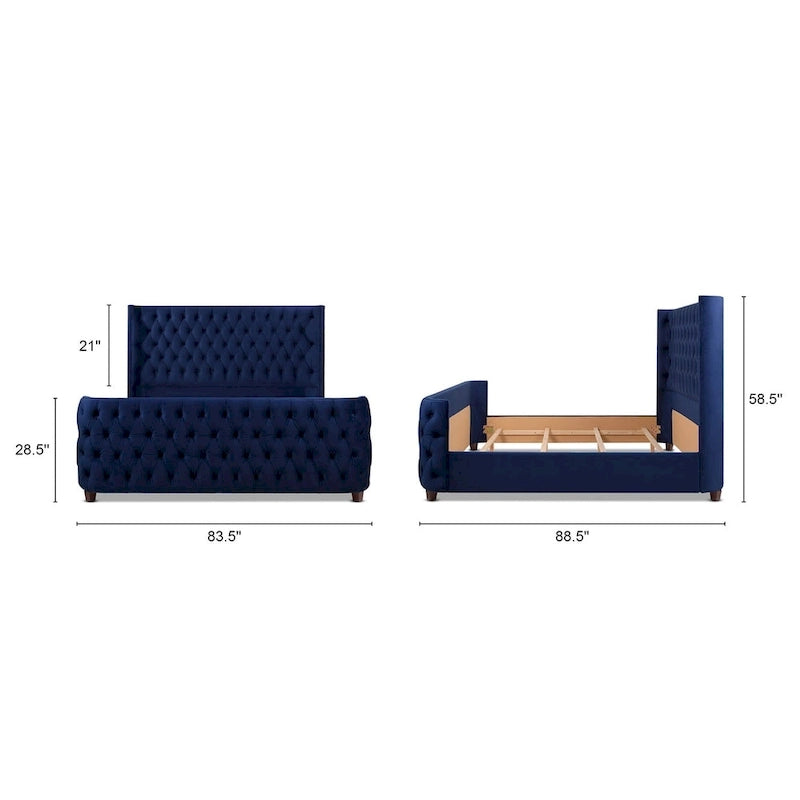 Velvet Upholstered Tufted Sheltered Panel Bed Set