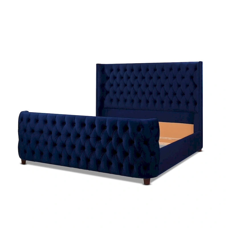 Velvet Upholstered Tufted Sheltered Panel Bed Set