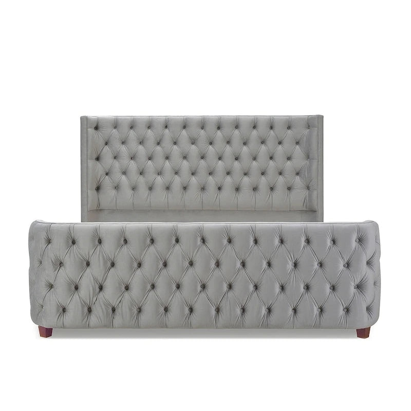 Velvet Upholstered Tufted Sheltered Panel Bed Set