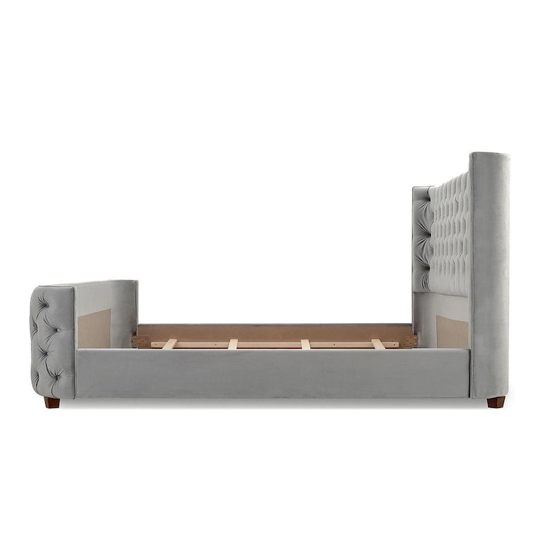 Velvet Upholstered Tufted Sheltered Panel Bed Set