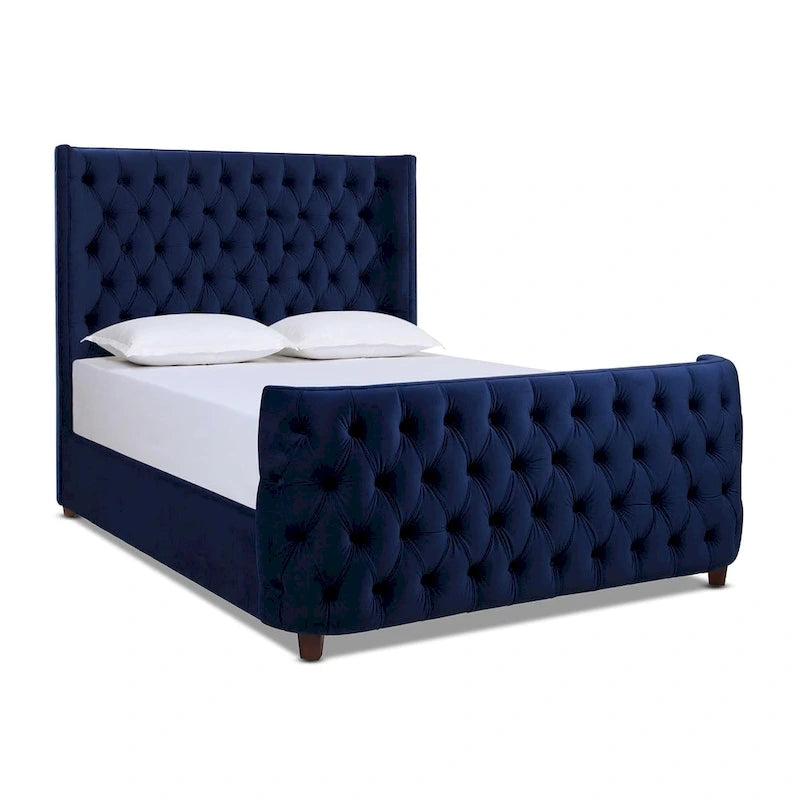 Velvet Upholstered Tufted Sheltered Panel Bed Set